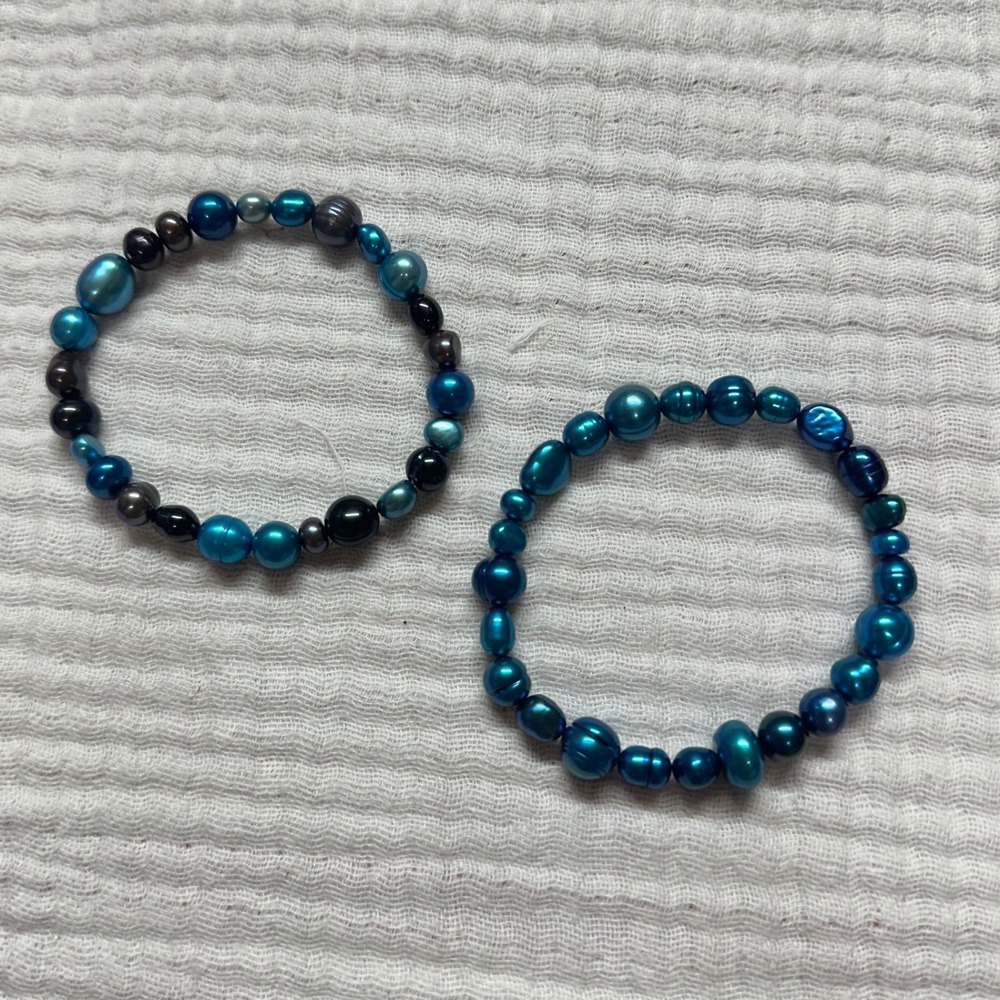 Set of 2 Honora Cultured Blue Pearl Stretch Bracelet